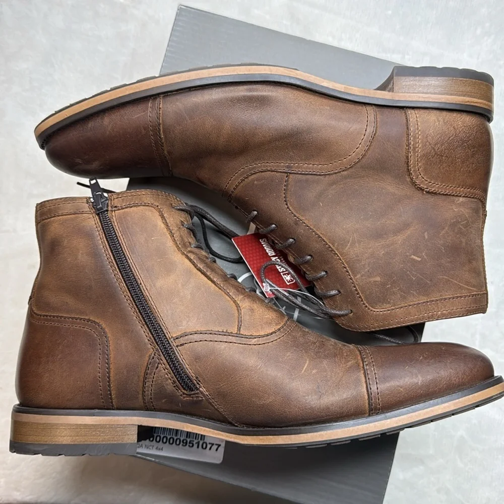 Stacy Adams Men's Porter Brown Leather Cap Toe Boots- Size 8.5